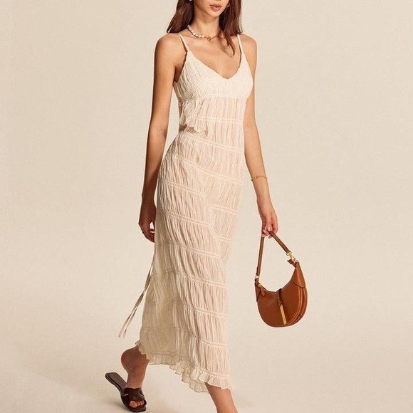 Cream maxi dress with open back and tie detail #maxidress Commense Small - Picture 1 of 7